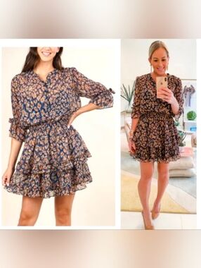 lovestitch Navy Floral Tiered Ruffle Dress